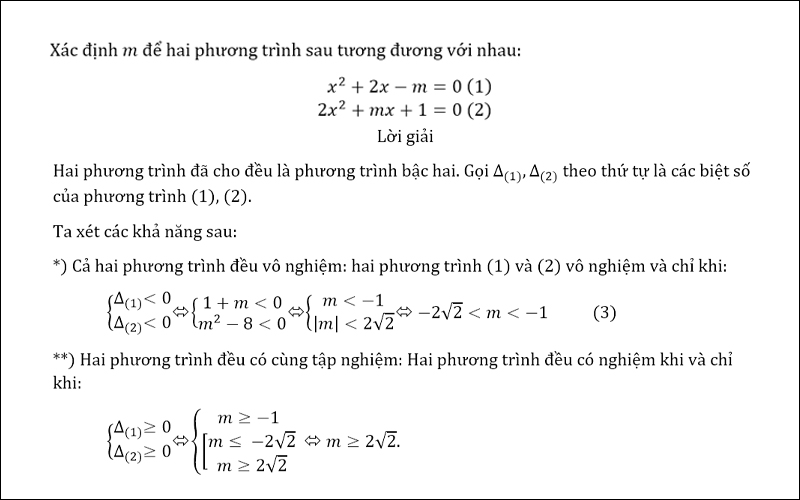 Sử dụng Viet xác định m để hai phương trình tương đương 1